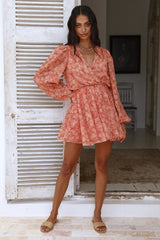 FINDERS KEEPERS Peppa Long Sleeve Dress Peach Harvest