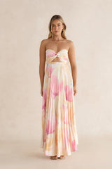 Voice Of Love Plisse Strapless Maxi Dress Yellow Multi