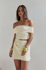 Meet At Sundown Mesh Off Shoulder Mini Dress Yellow