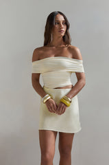 Meet At Sundown Mesh Off Shoulder Mini Dress Yellow