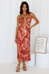 RUNAWAY THE LABEL Tropics Midi Dress Rust