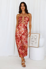 RUNAWAY THE LABEL Tropics Midi Dress Rust