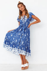 Wind Flower Midi Dress Blue