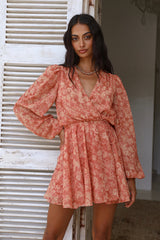 FINDERS KEEPERS Peppa Long Sleeve Dress Peach Harvest