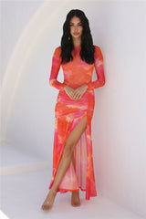 RUNAWAY THE LABEL Olivia Maxi Dress Orange Floral
