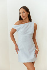 Dreaming Days Off Shoulder Mini Dress Blue