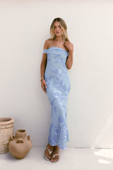 Day After Day Off Shoulder Maxi Dress Blue
