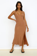 NUDE LUCY Harlow Cupro Slip Maxi Dress Terracotta