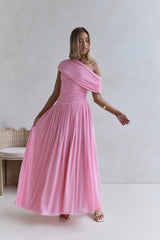 Hidden Flair One Shoulder Mesh Maxi Dress Pink