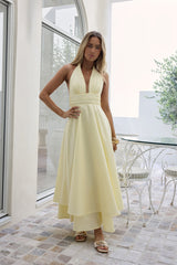 Spring Blossoms Halter Maxi Dress Lemon