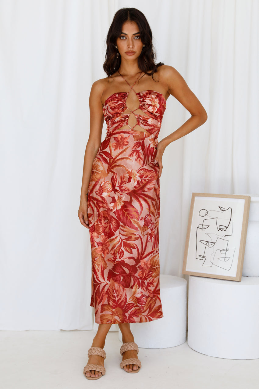 RUNAWAY THE LABEL Tropics Midi Dress Rust