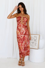RUNAWAY THE LABEL Tropics Midi Dress Rust