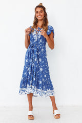 Wind Flower Midi Dress Blue