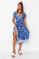 Wind Flower Midi Dress Blue